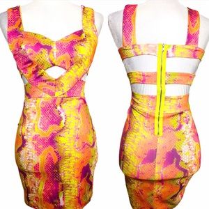 Snake Skin Print Neon Dress